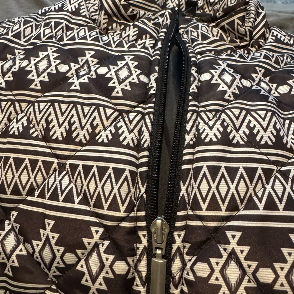 Land's End Jane Ashley Down Puffer Vest-Black & White-Size L Pockets-Full Zip